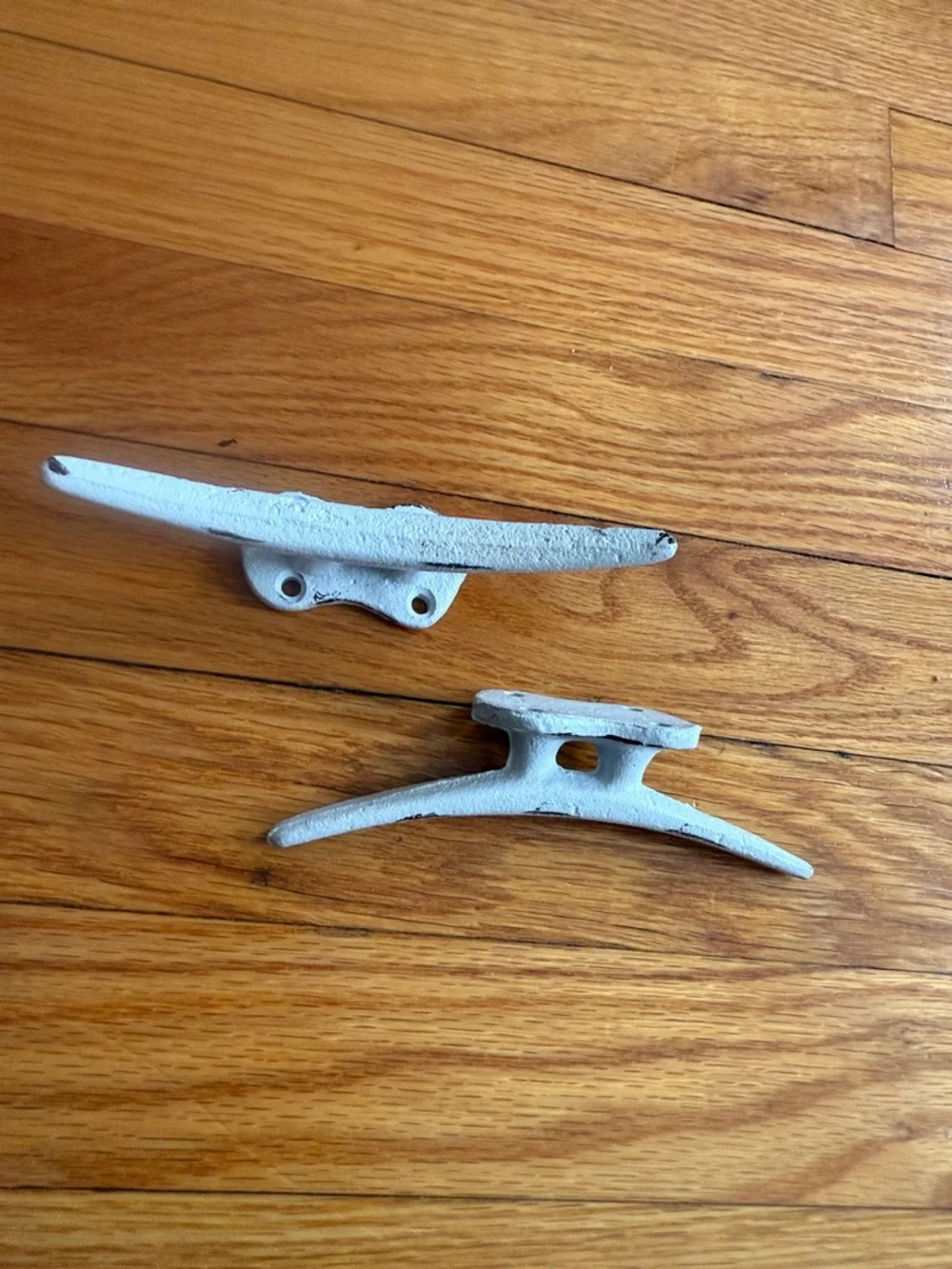 Pair of White Cast Iron Boat Cleats - Decorative Nautical Hardware